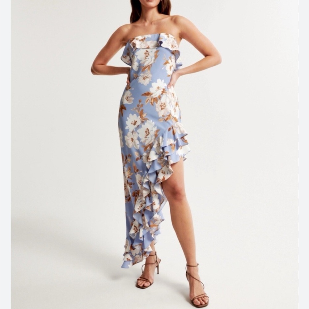 Abercrombie & Fitch Light Blue Floral Asymmetrical Dress